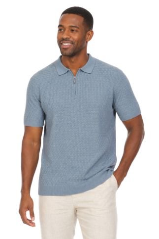Men's Stylish Premium Knit Textured Polo Shirt with Stripe Accents - Especially Yours