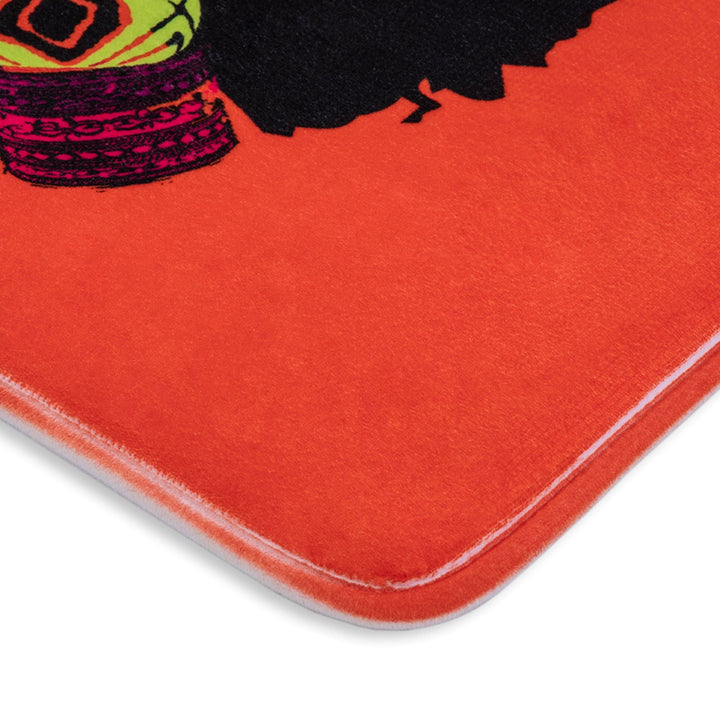 Shanell Orange Bath Mat pairs with Shanell Orange Shower Curtain – coordinated Black woman bathroom set by Pardon My Fro | EY