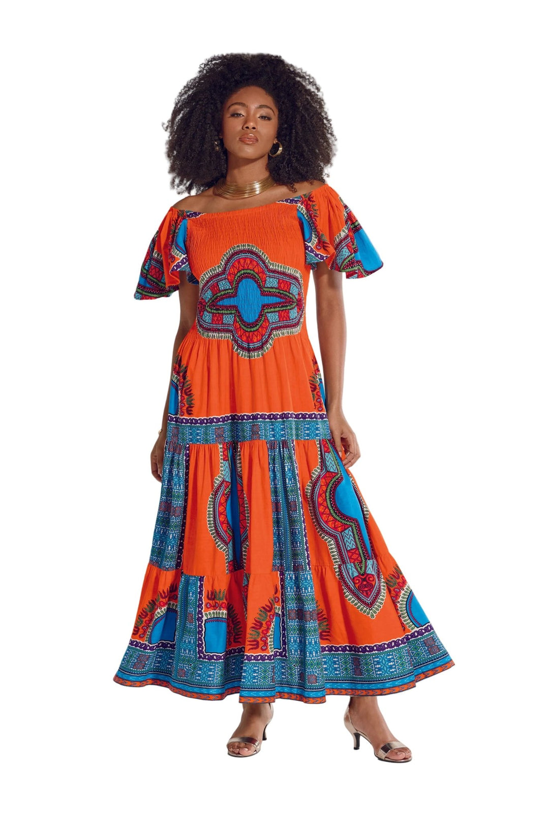orange smocked dress Poplin Orange Smocked Midi Dress M
