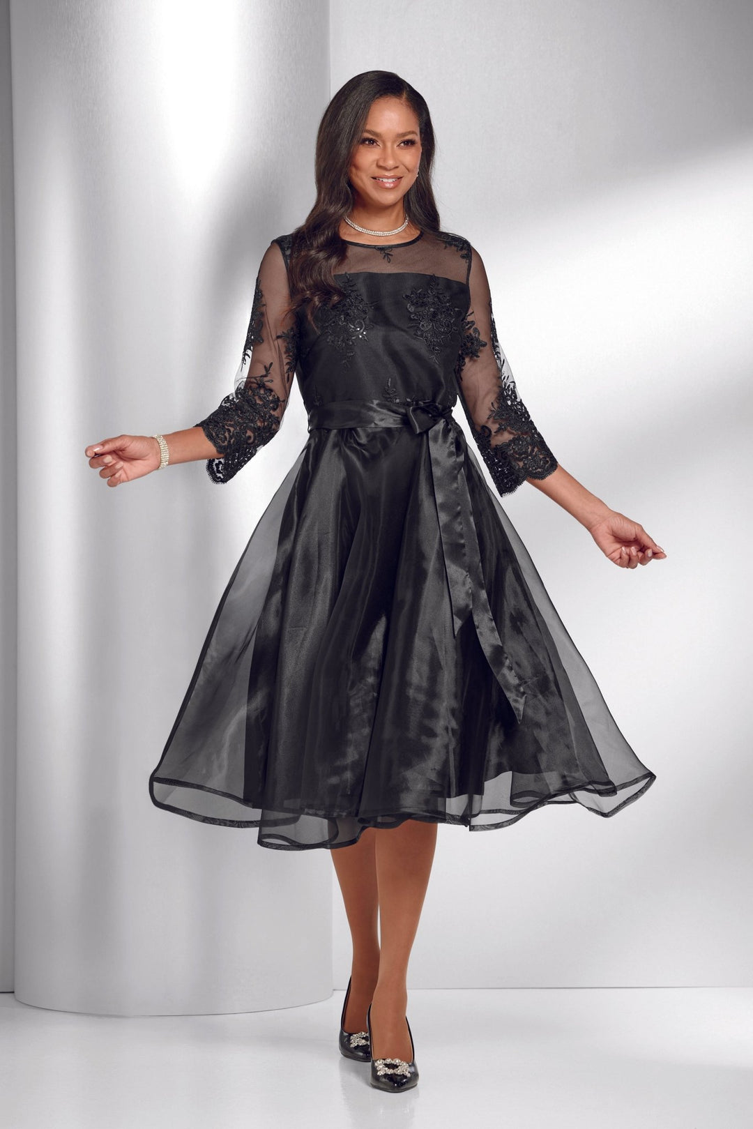knee length organza dress Flower Girl Dress Long 2026 Scoop White Organza A-line Short Sleeves