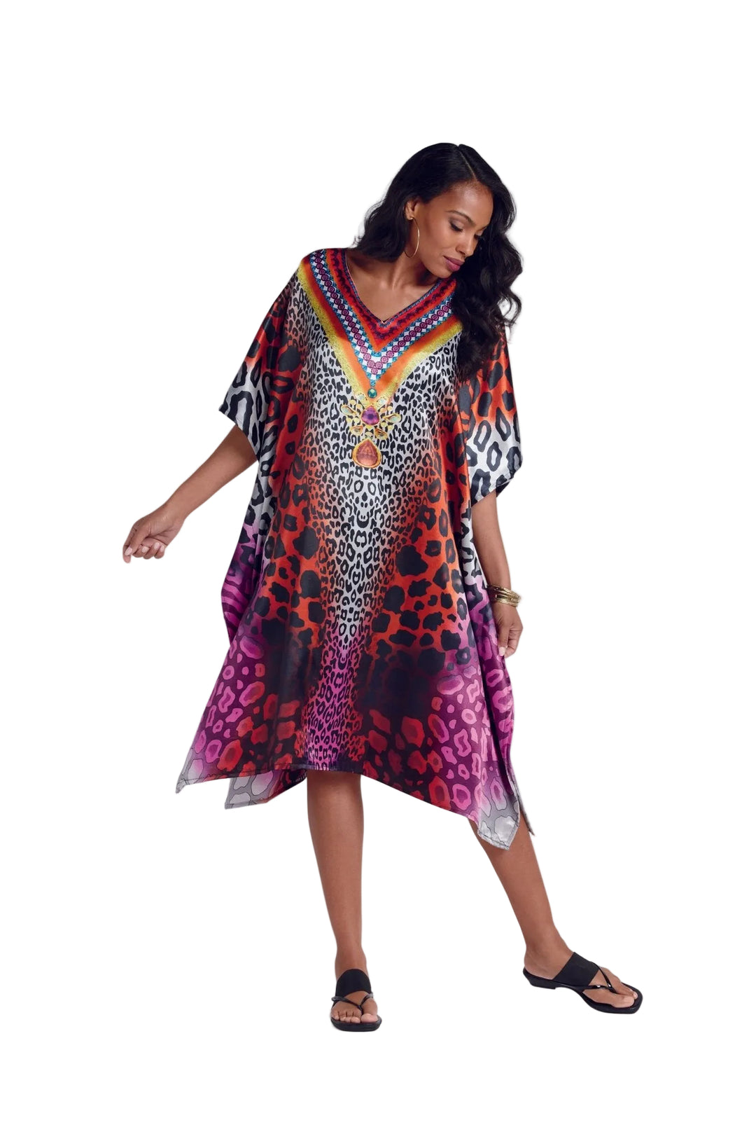 caftan dress short Womens Yellow Embroidered Kimono Style Boho Beach Dress L-3XL Organic cotton Hand printed using low impact dye 12 Neckline opening w/ hook + eye closures Nursing friendly Center back length is 37 inches Body circumference is 64 inches Hidden interior waist tie for a more fitted look Hand wash Indio Short Caftan