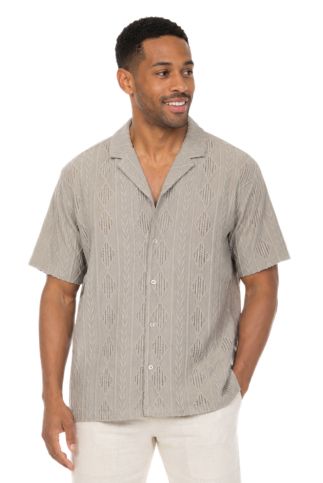 Men's Diamond Textured Button Down Knit Shirt