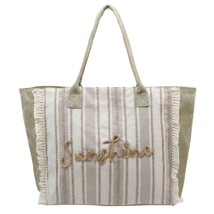Vintage SUNSHINE Message Stripe Fringe Tote Bag - Especially Yours