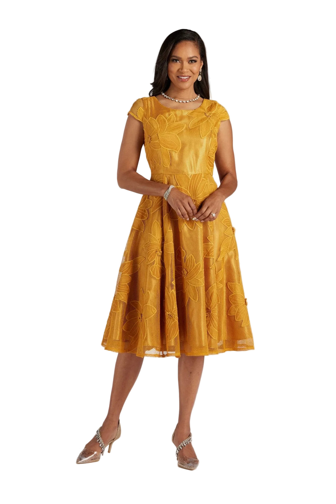 Embellished with Lace Jacket Dress by EY Boutique Mustard U0055 / 26W Embellished with Lace Jacket Dress by EY Boutique Mustard U0055 / 26W