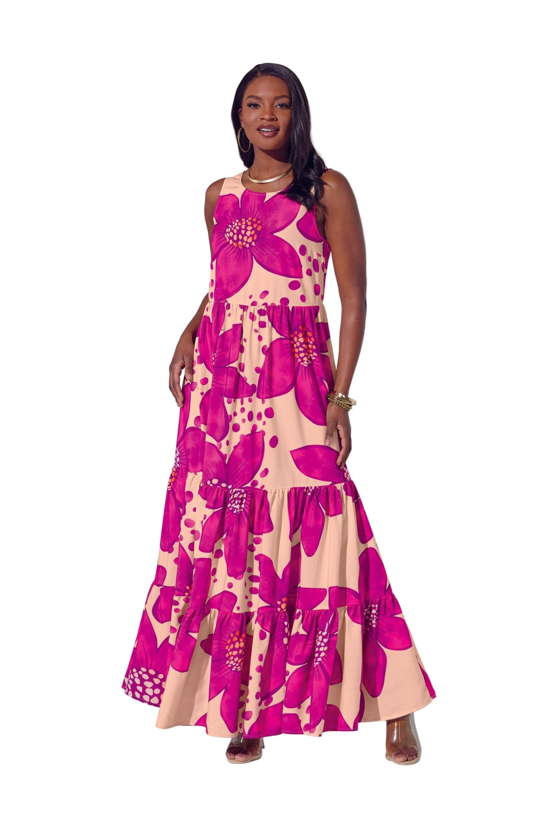 GARDEN DREAMS TIERED PINK DRESS - Especially Yours PINK Multi U0706 / 2X GARDEN DREAMS TIERED PINK DRESS - Especially Yours PINK Multi U0706 / 2X