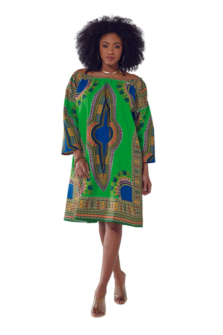 DARLENES DASHIKI DRESS GREEN MULTI ONESIZE - Especially Yours