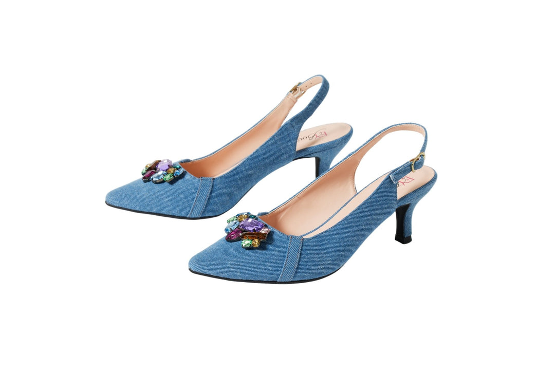 Precious Petals Denim Slingback by EY Boutique - Especially Yours