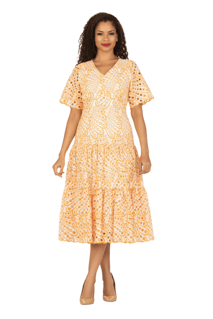 V-neck Cotton Blend A-line Tiered Eyelet Dress - Especially Yours
