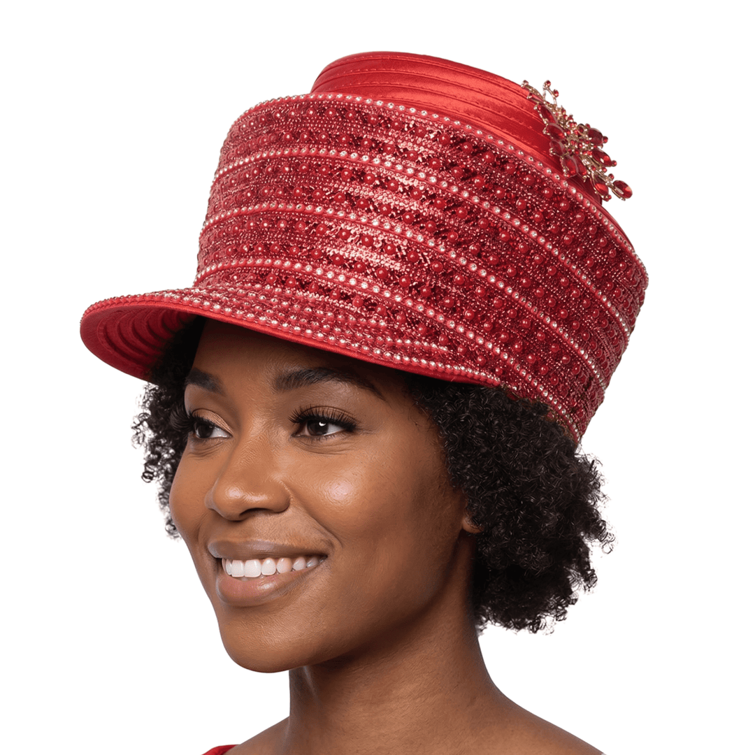 Pearl & Rhinestone Banded Cap Church Hat - Especially Yours