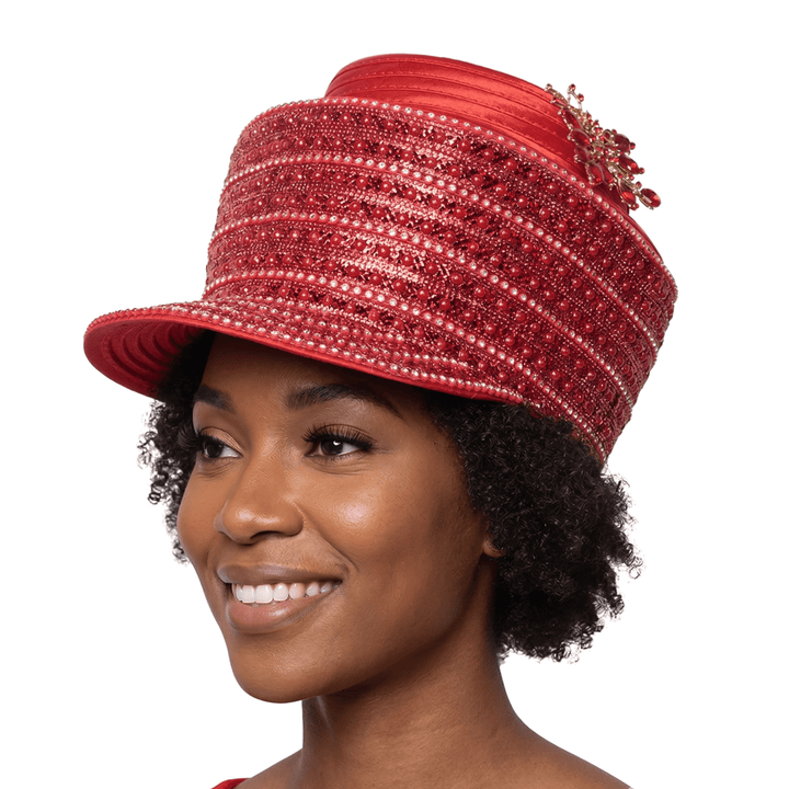Pearl & Rhinestone Banded Cap Church Hat - Especially Yours