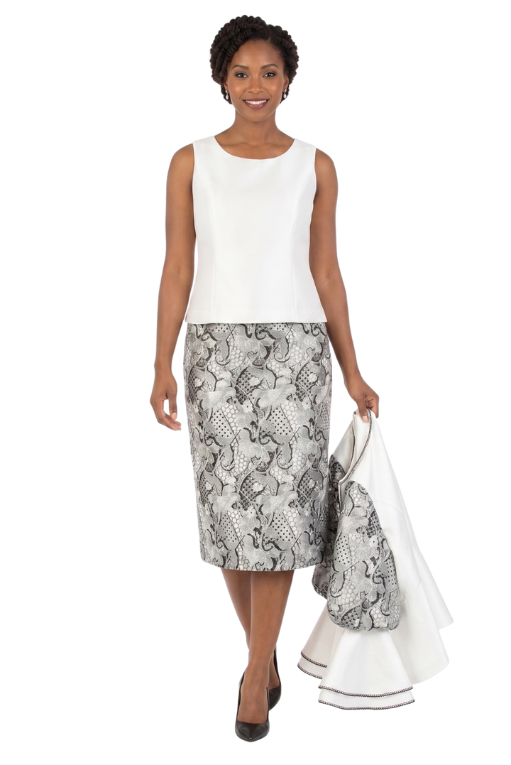3pc Two-tone Lace Accent Peplum Skt Suit-Plus