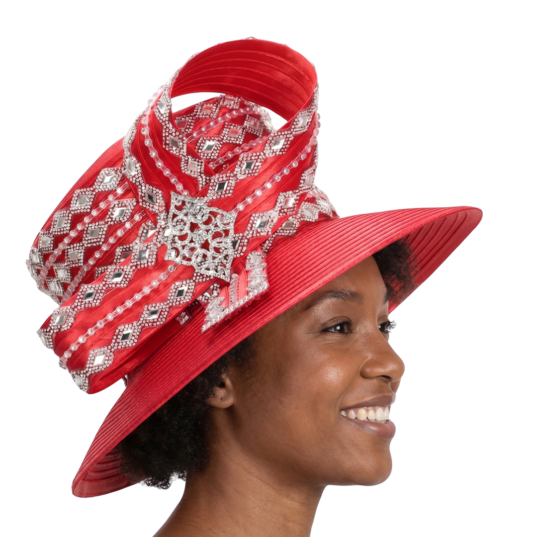 Med Brim Diamond Pattern Stoned Ribbon Hat