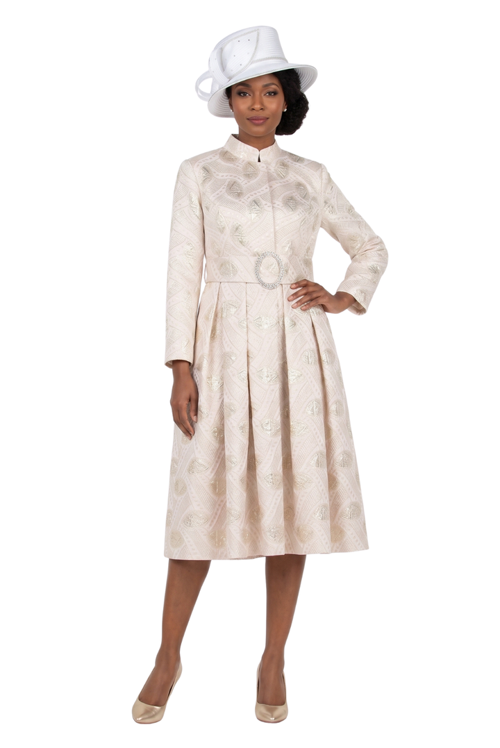 Stand Collar A-line Metallic Brcd Drs w/ Belt-Plus