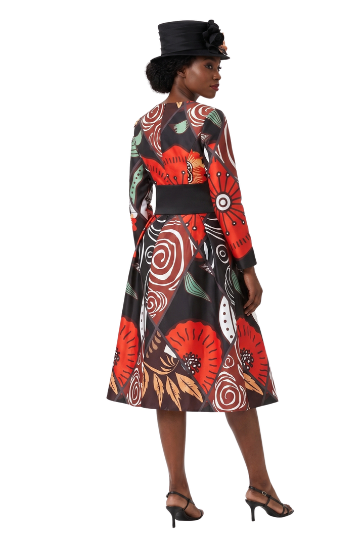 V-Neck LS Silky Twill Print Drs w/ Belt - Plus