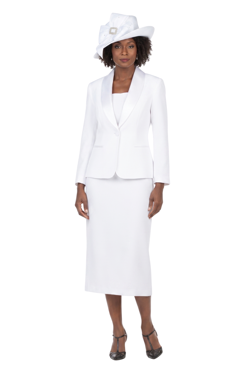 3pc Satin Shawl Lapel Skirt Suit