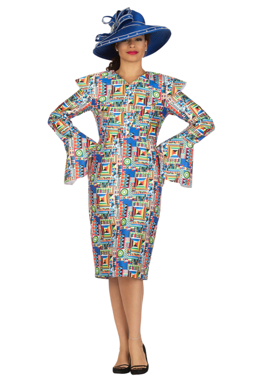 Multi Print Silky Twill Shift Drs w/ Bell Slv