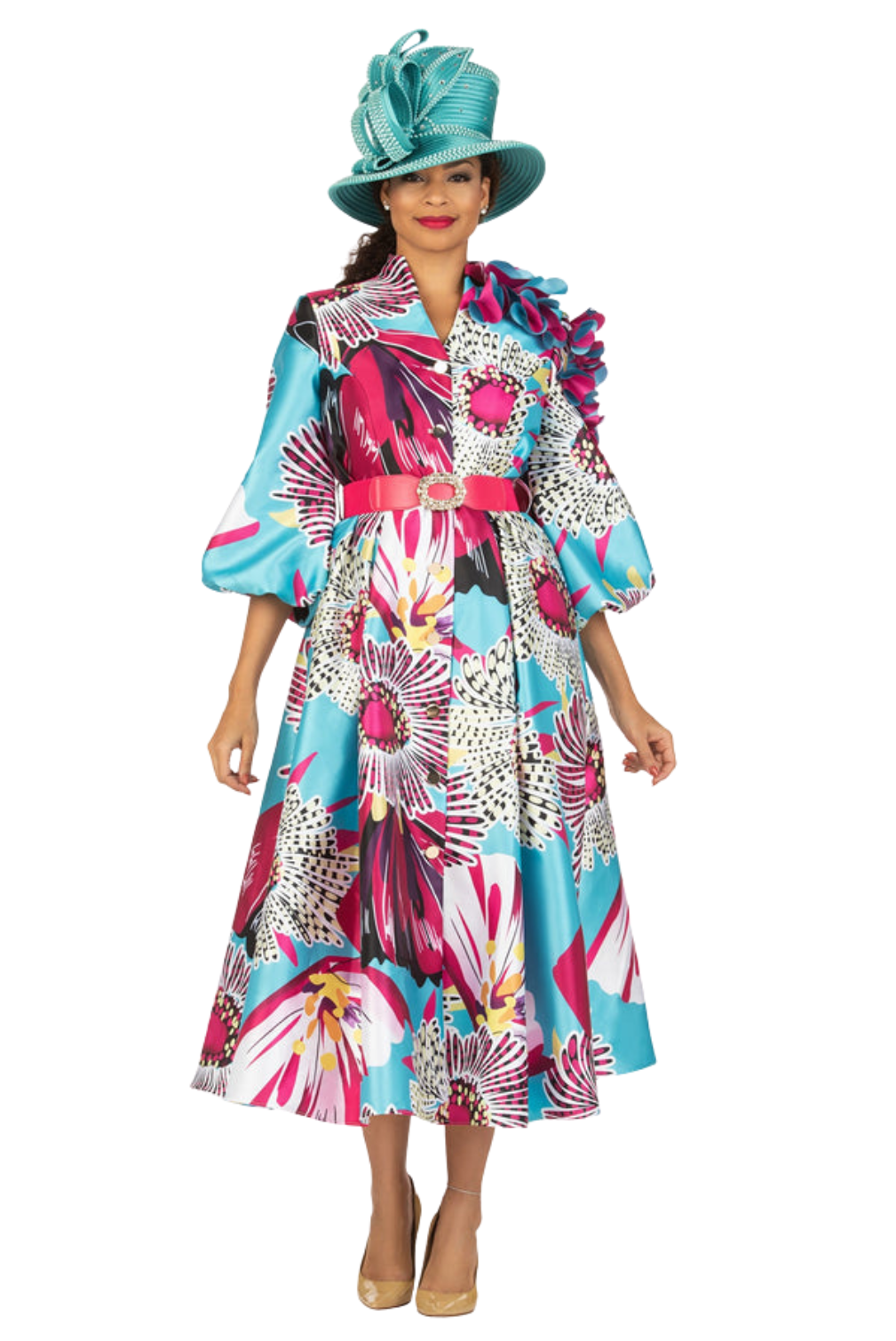 Balloon Slv Floral Print Drs w/ Belt