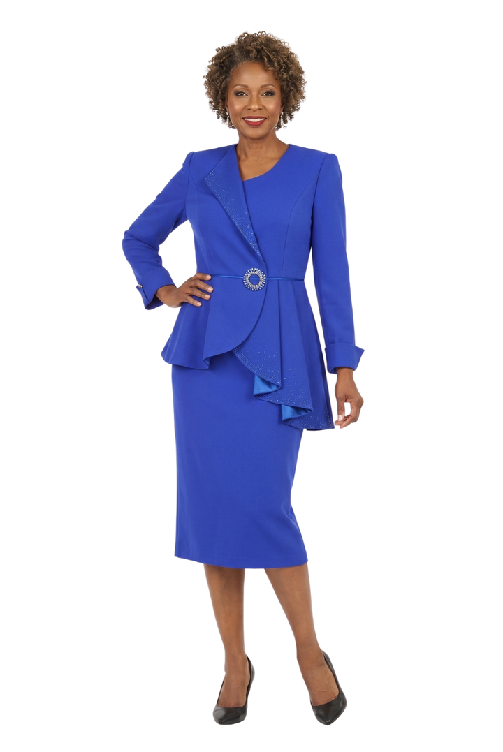 2pc Scuba Stoned Uneven Peplum Jkt+Skt Suit