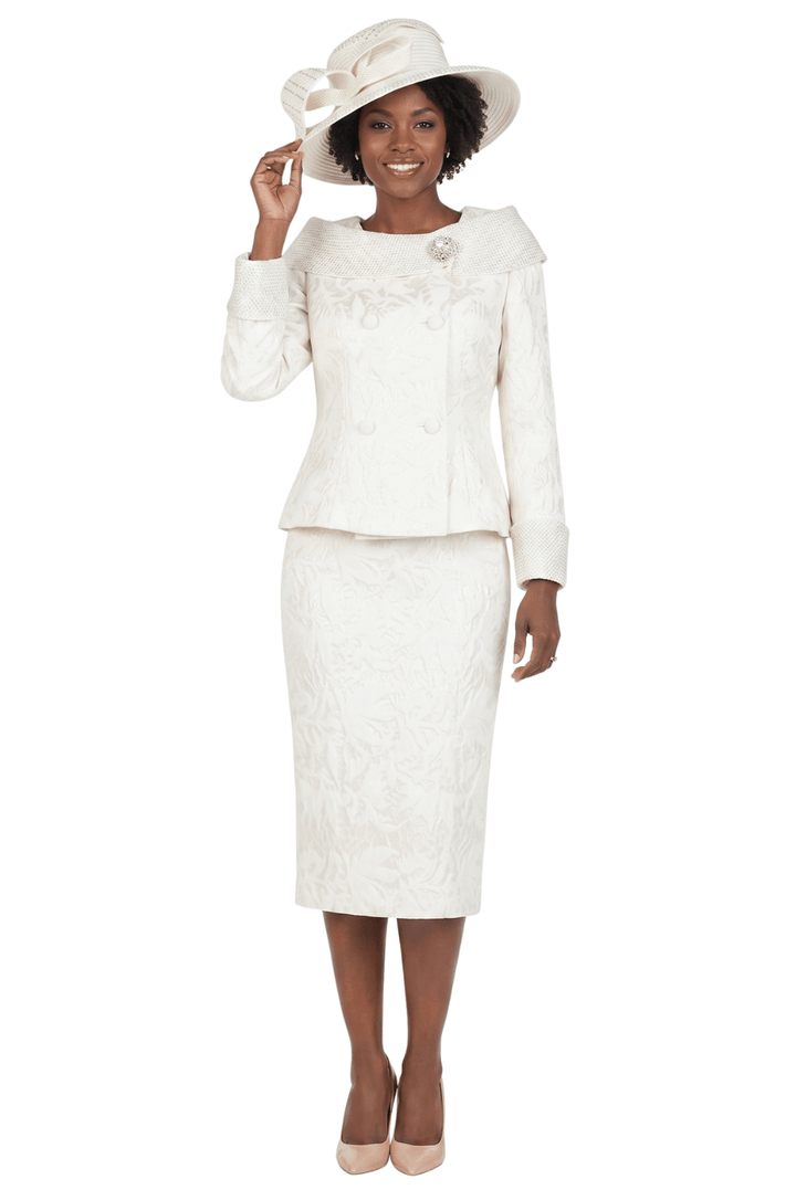 2pc Dbl-brstd Brocade Skirt Suit w/ Brooch - Especially Yours