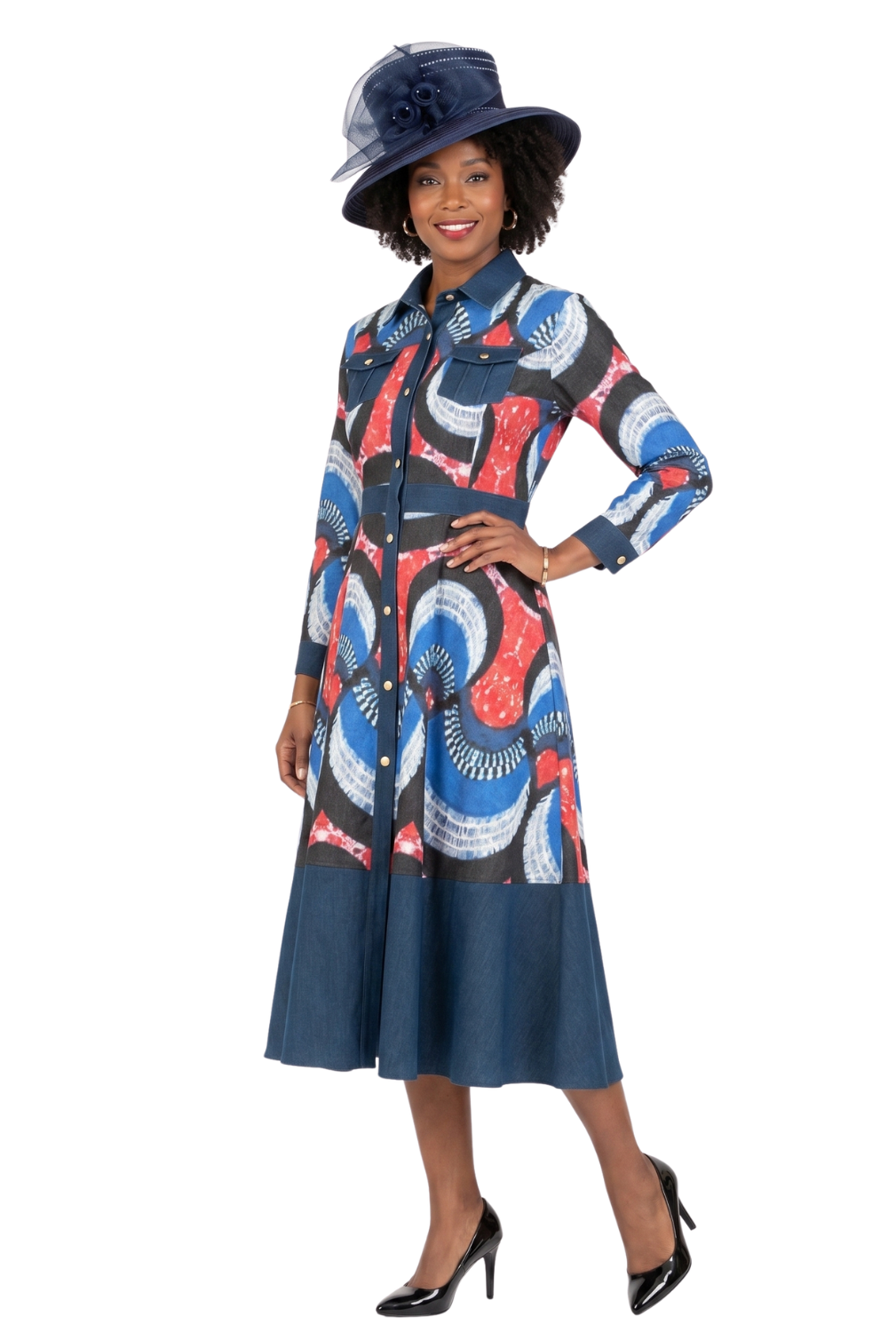 Button Down Denim Shirt Dress in Prints