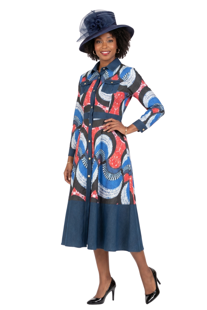 Button Down Denim Shirt Dress in Prints