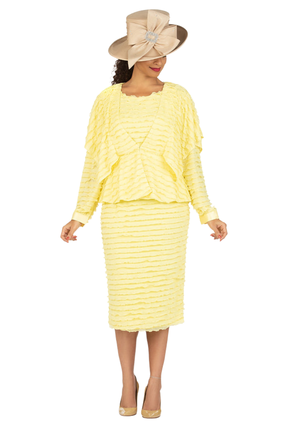 3pc Ruffled Shoulder Skirt Suit-Plus