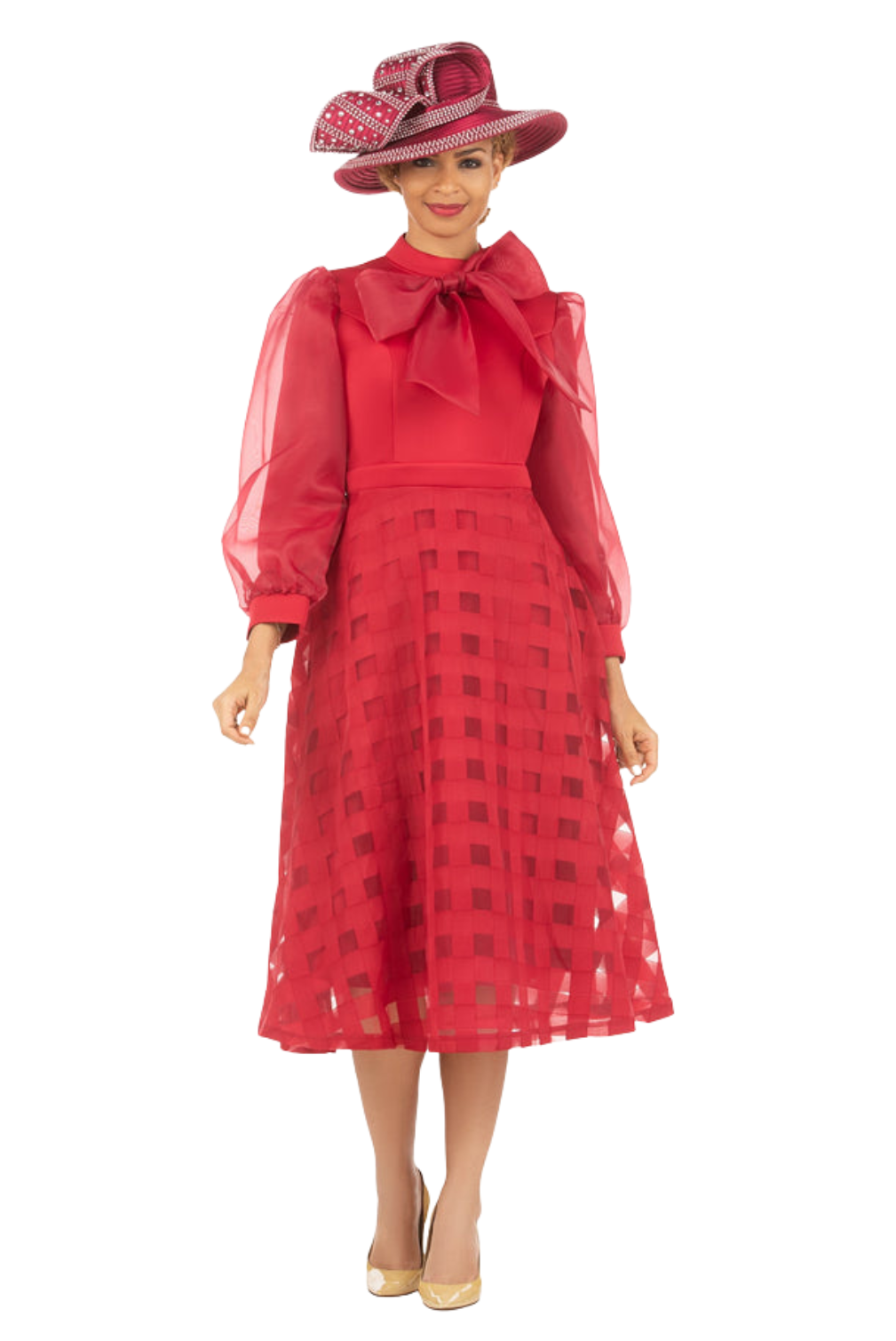 Mock Nk Plaid Organza A-line Drs w/ Bow