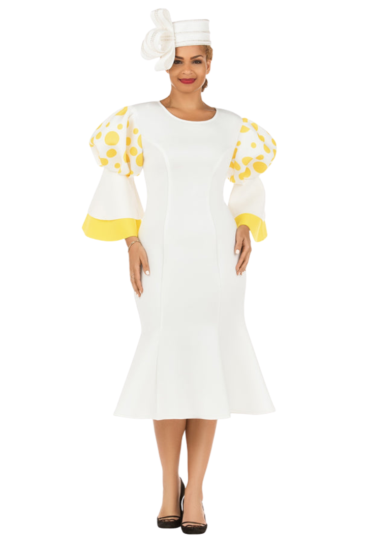 Puff Bell Slv Scuba Dress w/ Mermaid Sweep