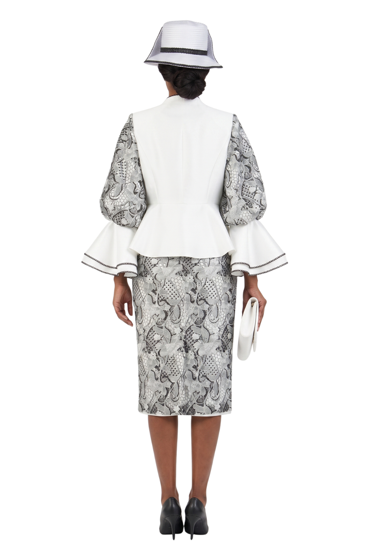 3pc Two-tone Lace Accent Peplum Skt Suit