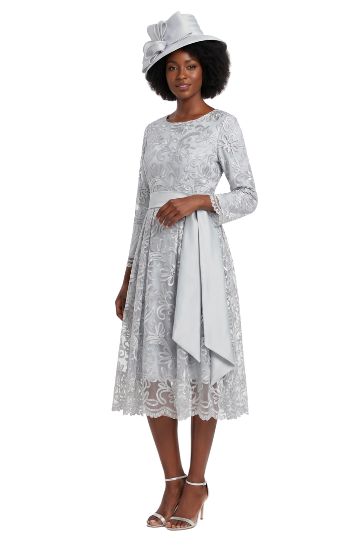 Long Slv Lux Lace A-line Dress w/ Belt