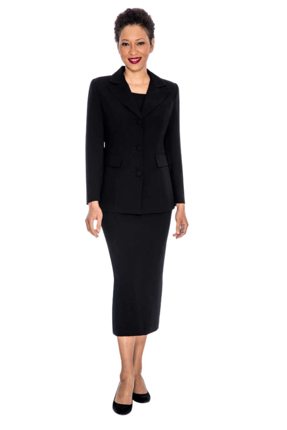 2pc Notch Collar 3-button Skirt Suit-Plus
