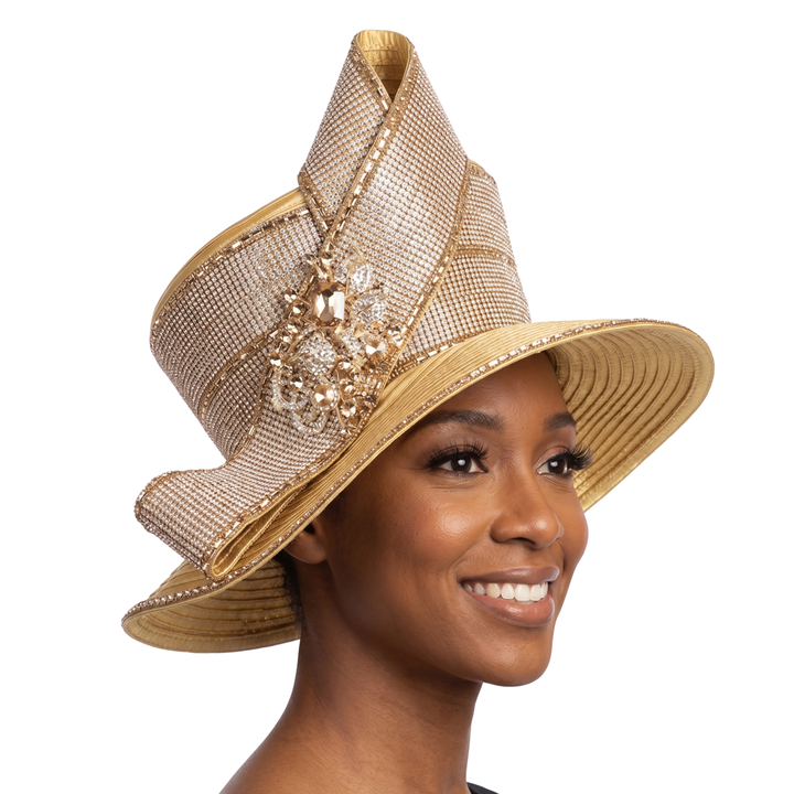 LARGE BRIM MASSIVE STONED RIBBON HAT
