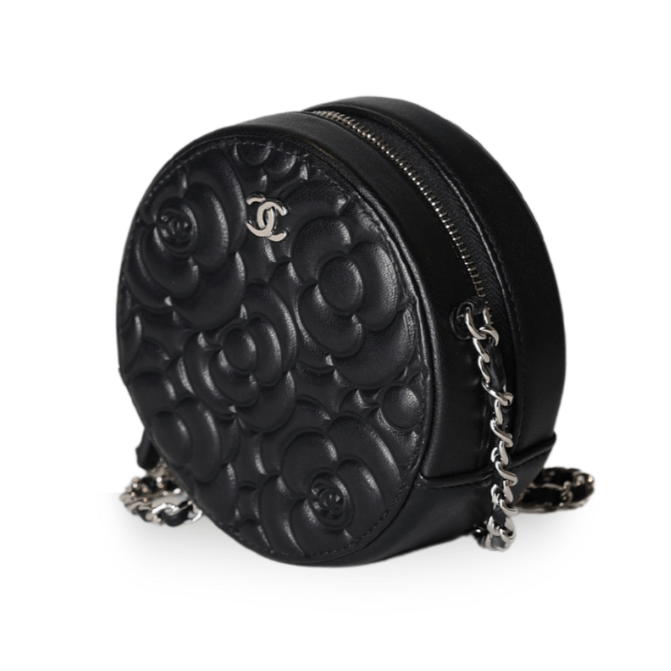 Chanel - Camellia Embossed Coin Purse Black Lambskin Silver Hardware (Pre - Owned) - Especially Yours
