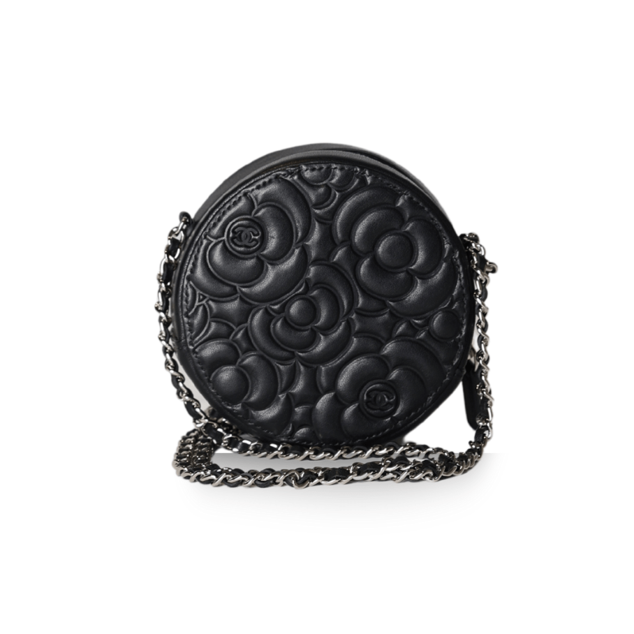 Chanel - Camellia Embossed Coin Purse Black Lambskin Silver Hardware (Pre - Owned) - Especially Yours
