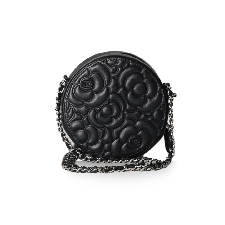Chanel - Camellia Embossed Coin Purse Black Lambskin Silver Hardware (Pre - Owned) - Especially Yours