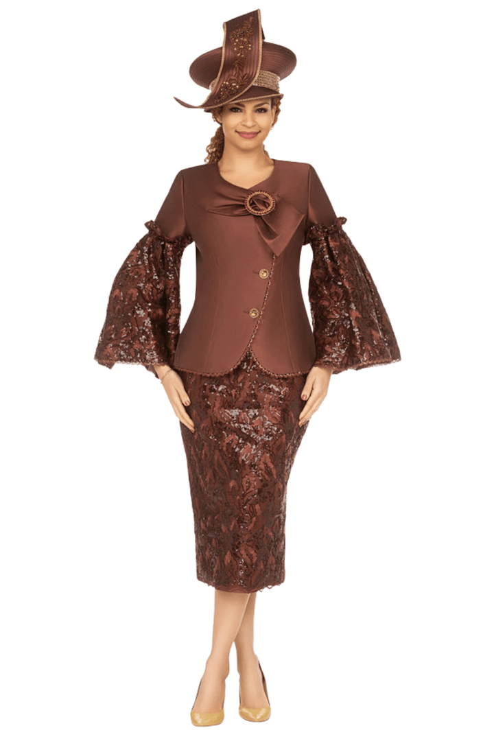 2pc Bell Slv Sequined Lace&Silky Twill Skirt Suit - Especially Yours