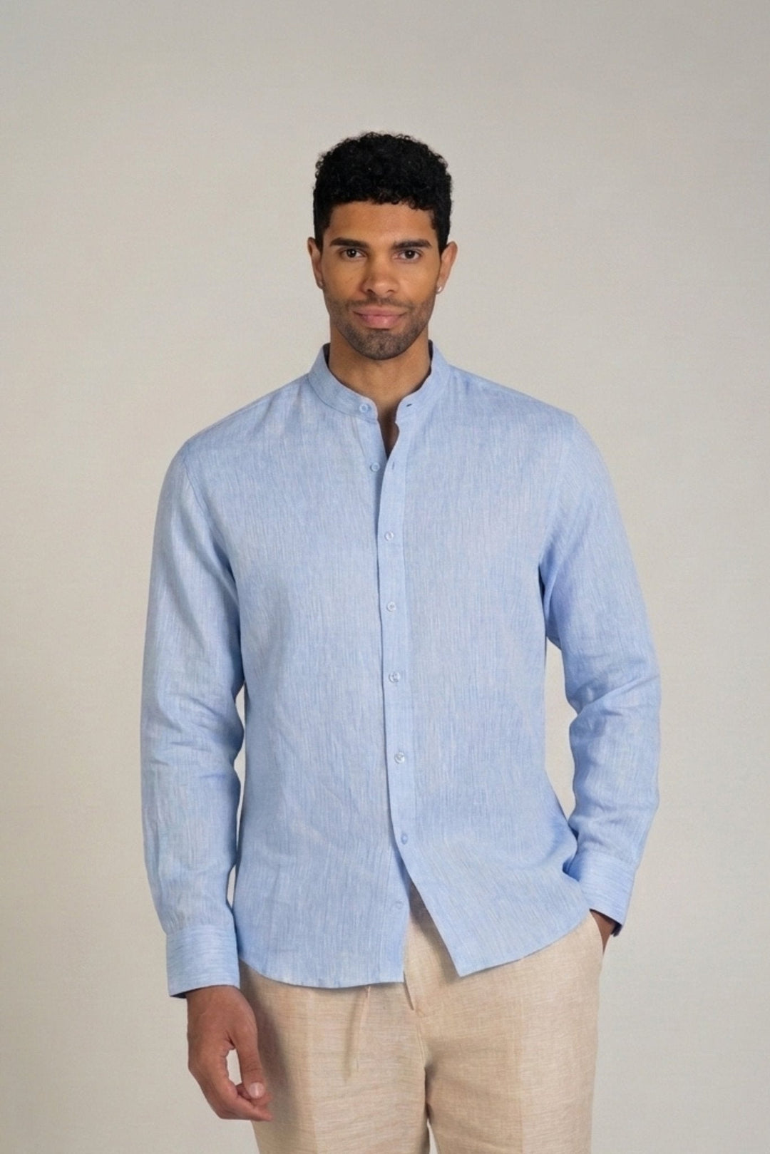 Men's 100% Linen Mandarin Collar Long Sleeve Shirt - Especially Yours