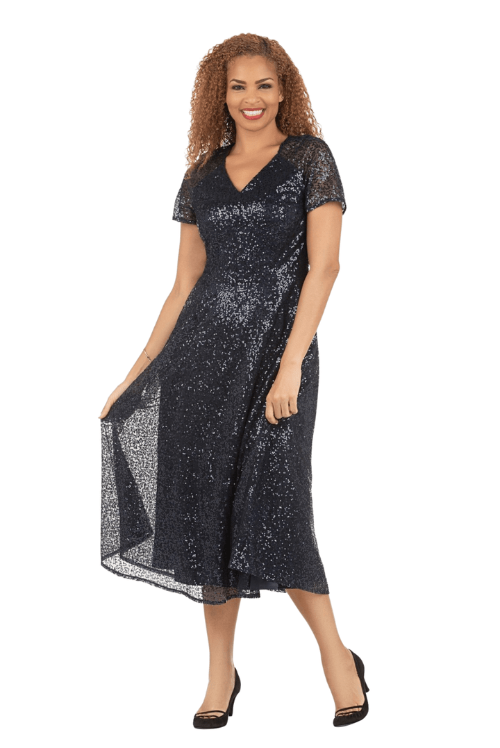 V - neck Short Slv A - line Dress in Sequined Lace - Especially Yours