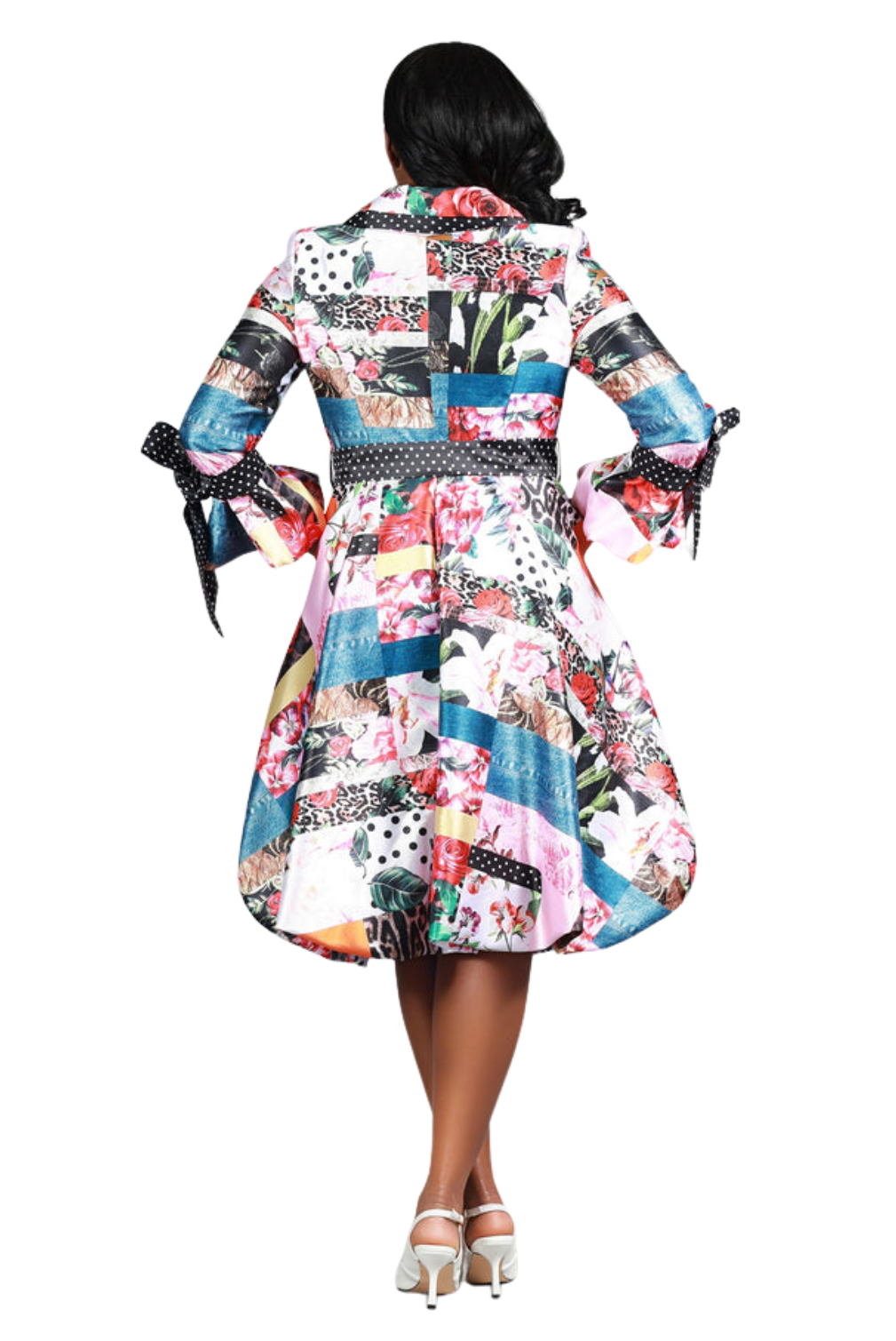 Notch Collar Print & Dot Shirt Drs w/ Belt - Especially Yours