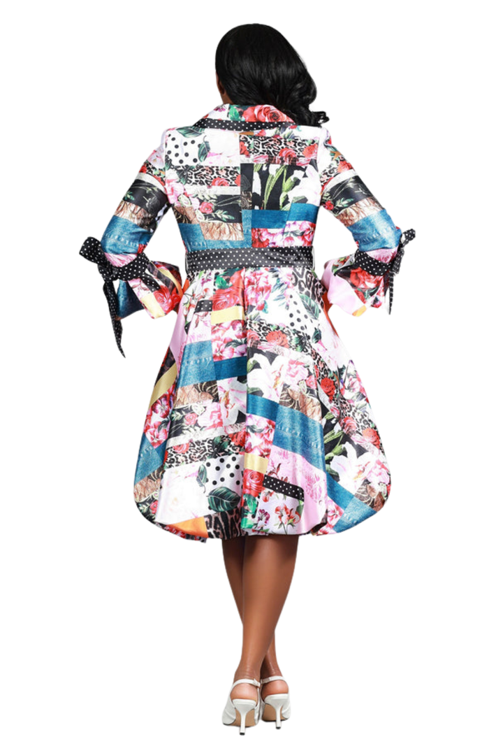 Notch Collar Print & Dot Shirt Drs w/ Belt - Especially Yours