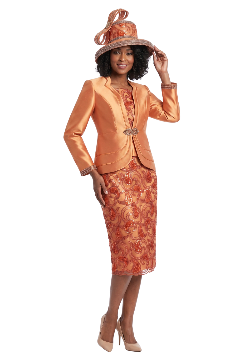 3pc Silky Twl Skt Suit w/ Stoned&Seq Lace Dtl