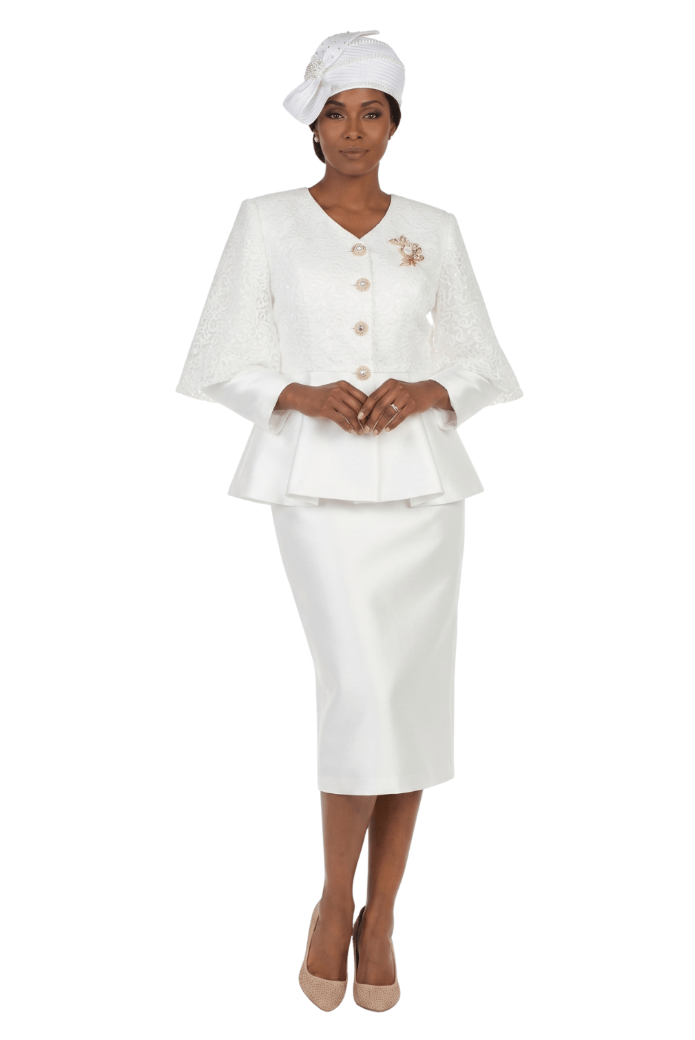 2pc Silky Twill Skt Suit w/ Seq Jkt and Brch - Plus - Especially Yours