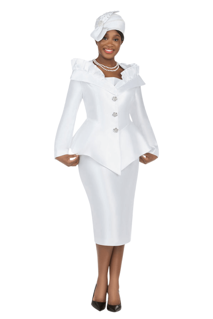2pc Silky Twl Ruffled Neck Peplum Jkt+Skt Set - Especially Yours