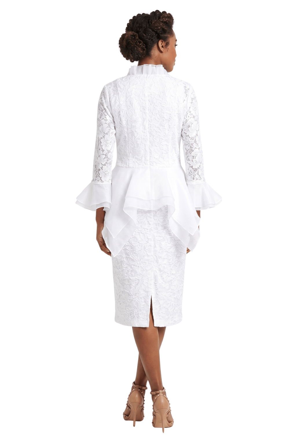 3pc Lace Suit w/ Ruffled Neckline & Organza Trim - Especially Yours