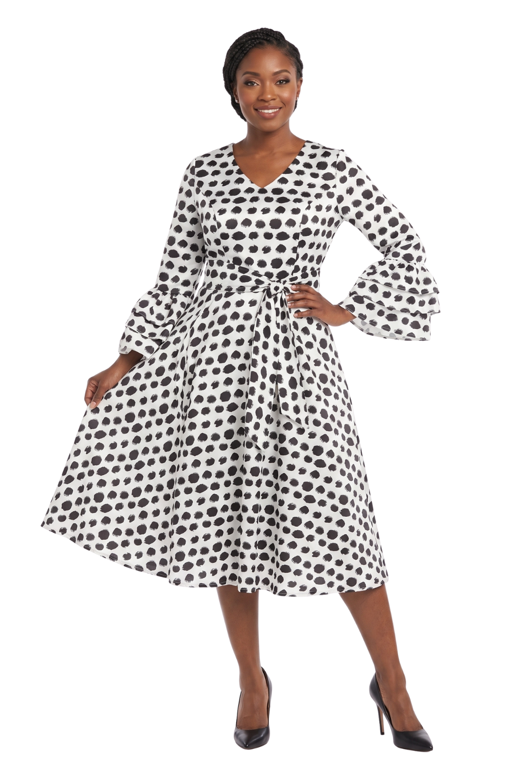 A-line Prt Dress in Silky Twill w/ Belt-Plus