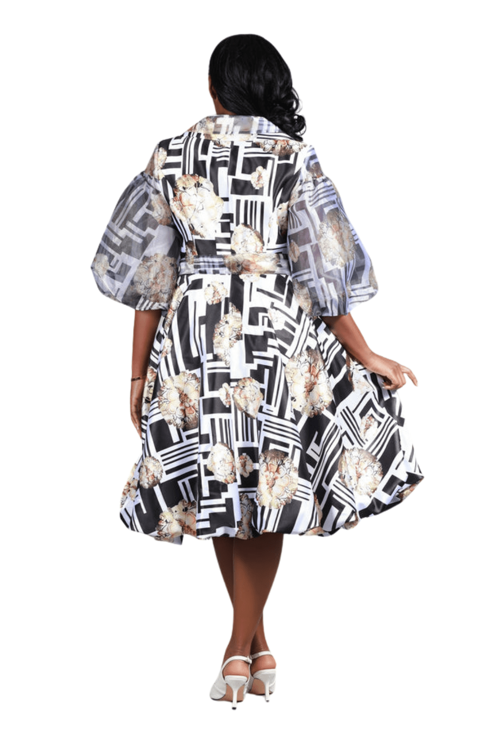 Puff Slv Print Shirt Dress in Silky Twl & Organza - Especially Yours