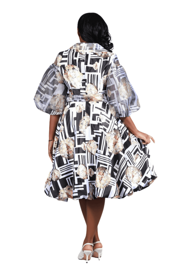 Puff Slv Print Shirt Dress in Silky Twl & Organza - Especially Yours