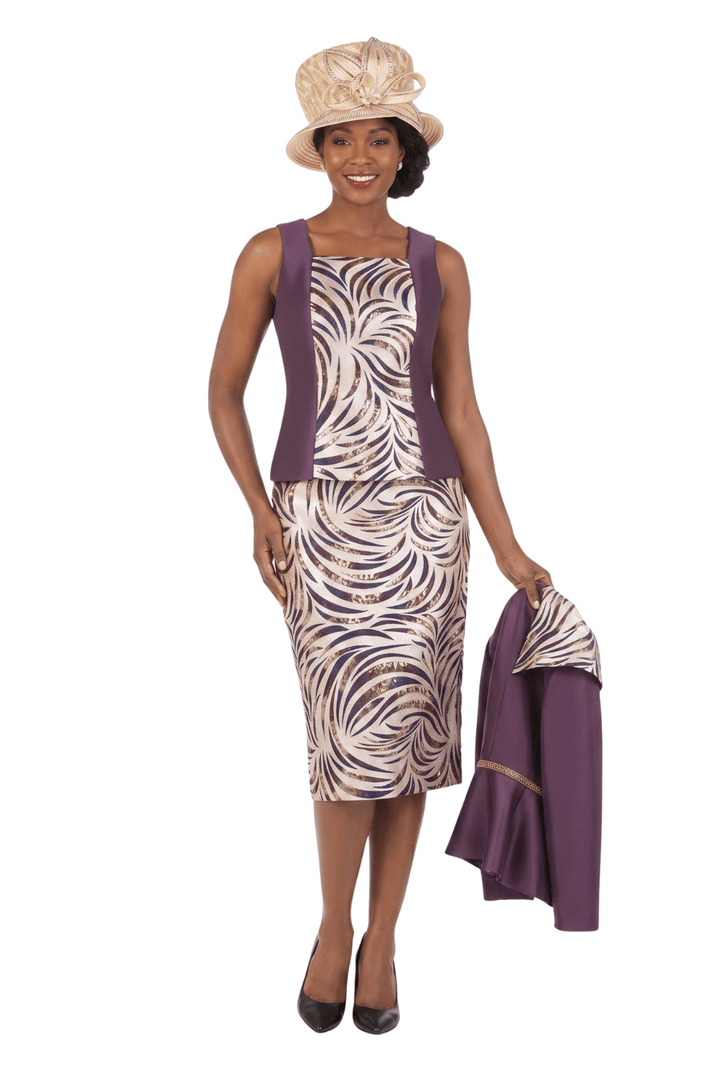 3pc Silky Twl+Brcd Skt Suit w/ Gold Waist Dtl - Especially Yours