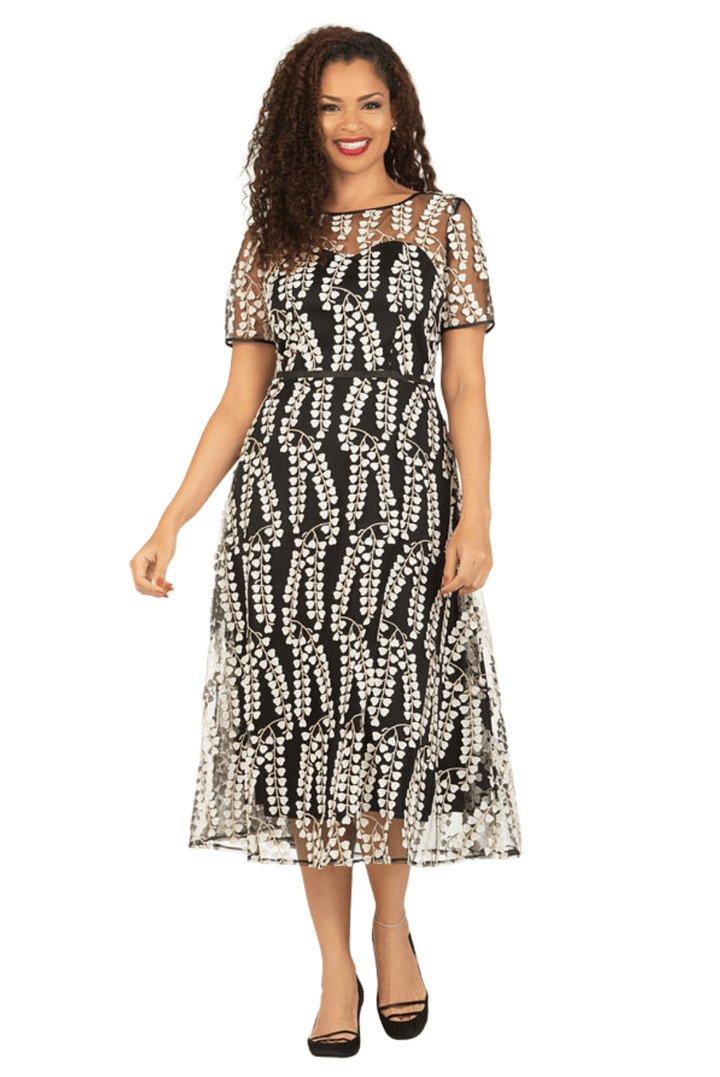 Mesh Short Slv Drs w/ Lace in Leaf Pattern - Plus - Especially Yours