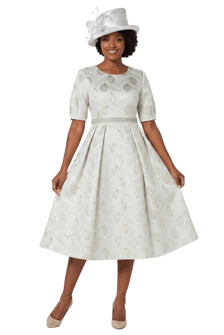 Short Slv Mtlc Brcd A-line Drs w/ Waistline-Plus - Especially Yours